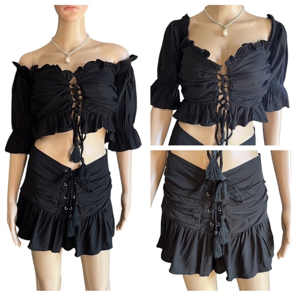 Uluwatu Lace Up Boho Short Set - Picture 1 of 15